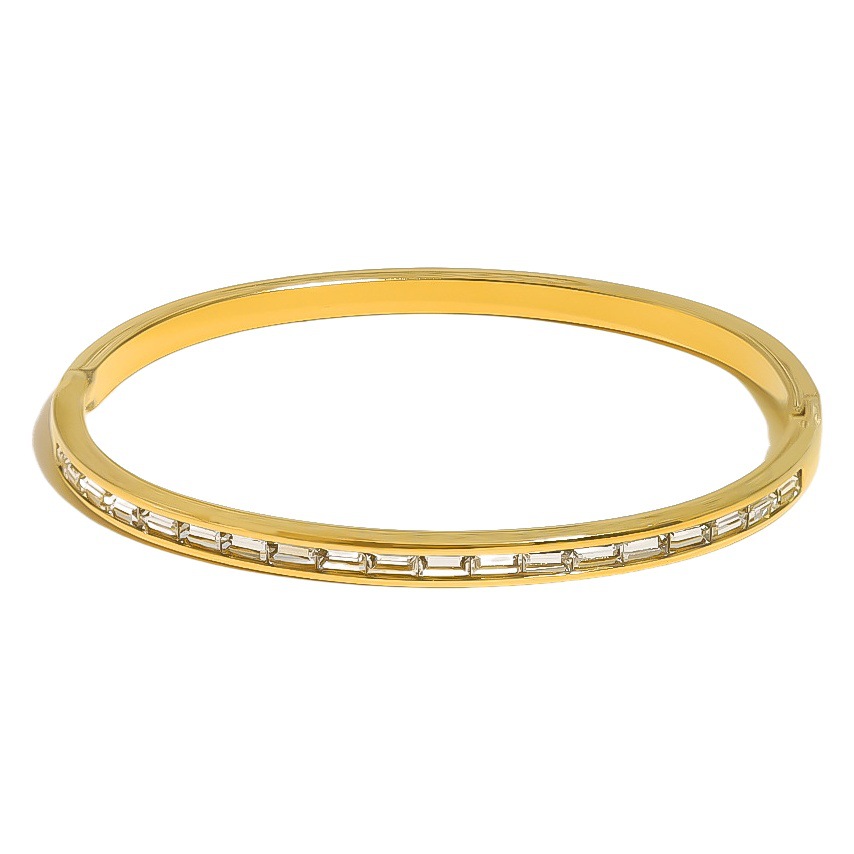 Pulsera de Acero de Titanio con Cierre de Circonita Cúbica, Estilo Europeo y Americano, Versátil, a la Moda, Estilo INS, de Oro de 18K, No se Destiñe