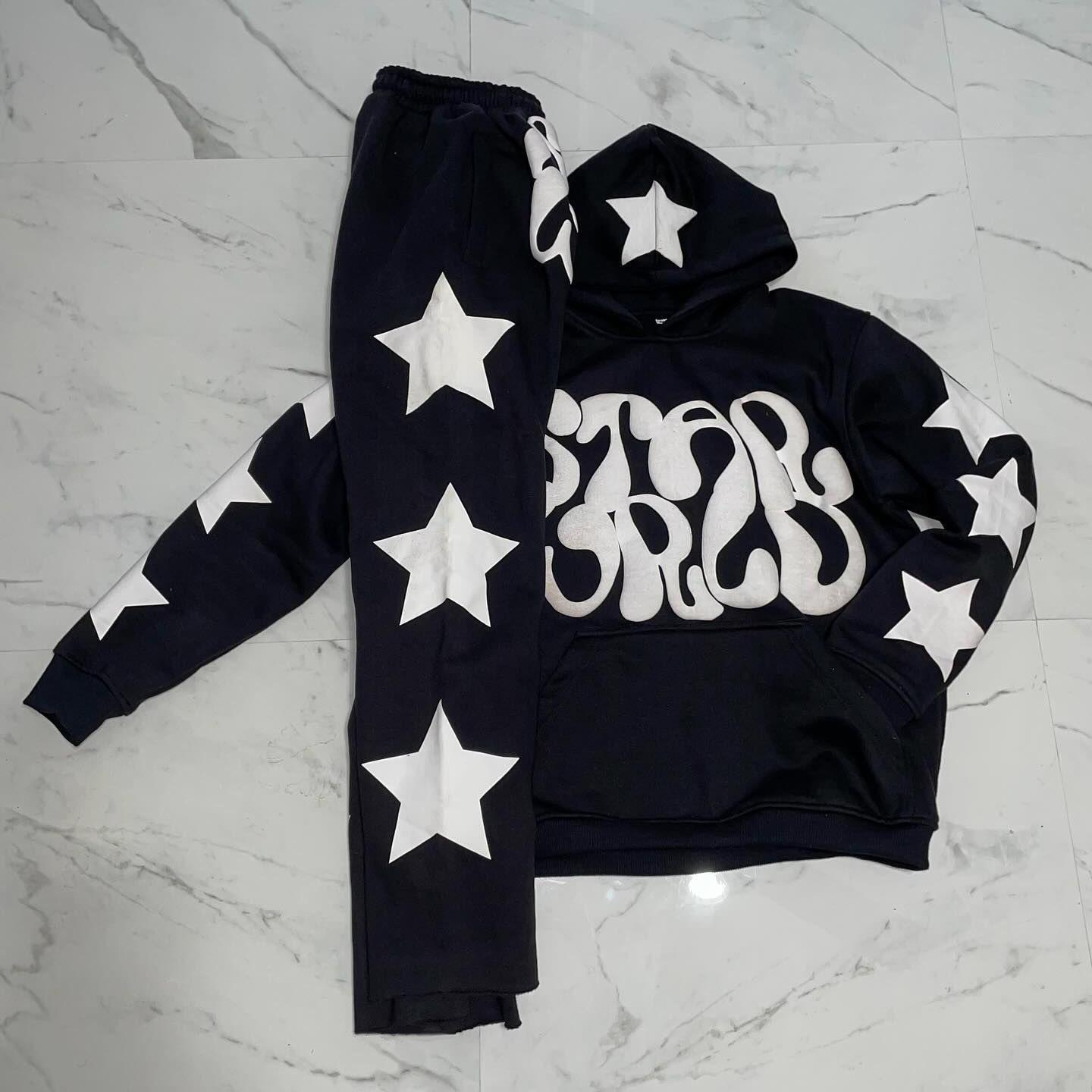 Men's Clothing star letters foam printing casual hip hop hoodie sports sweatshirt_voghion.com