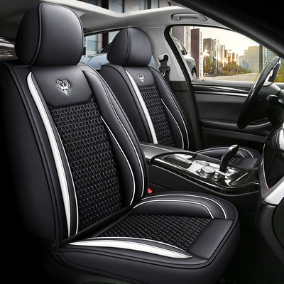 cushion fully enclosed leather seat cover, Seat cushion, seat cover - black-and-white-standard-leather-plus-ice-silk