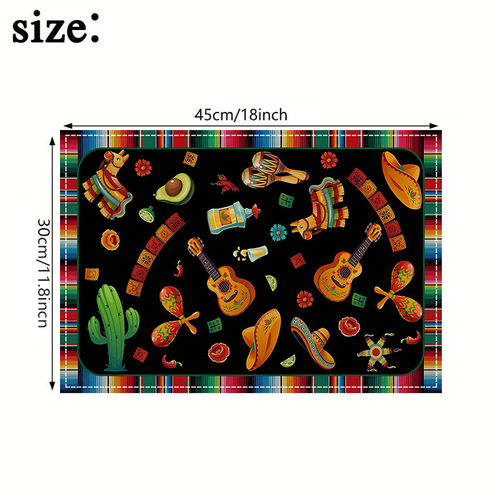 Mexican Style Linen Table Mat Rectangle Striped Print Heat Insulating Mat Kitchen Restaurant Decoration Dining Table Mat