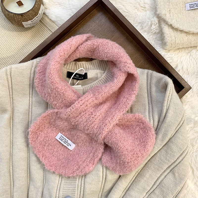 Otoño y invierno bufandas mujeres 2025 nuevo estilo coreano orejas de color sólido pequeño cuello de punto lana bufandas cruzadas