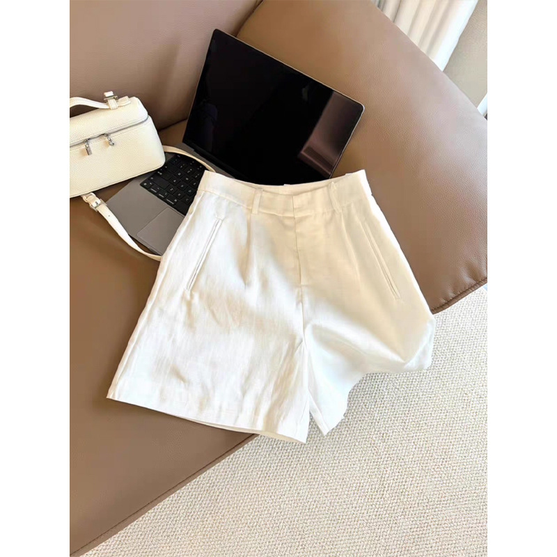 Quần short nữ cạp cao vải lanh trắng phong cách đơn giản thời trang — màu trắng