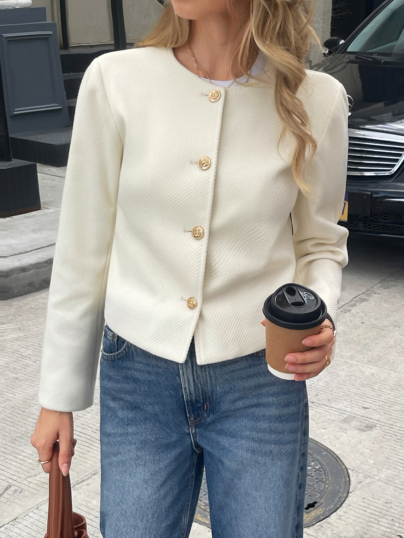 Women's Short Jacket Round Neck Top Spring Summer Outerwear_ecoleips.com
