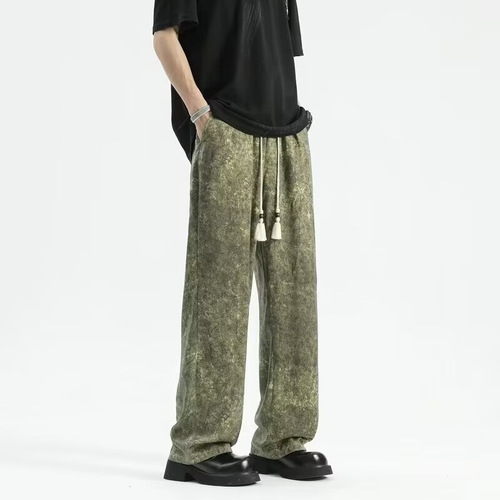 Dyed tie-dye corduroy pants for men, autumn and winter version, straight-leg loose wide-leg long pants, American lined sweatpants, cool and casual style