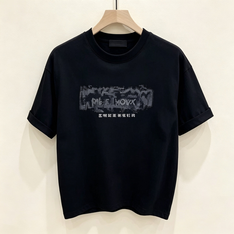 2026 Summer New Style Pure Cotton Round Neck Top with Trendy Print, Base Layer Shirt, Hong Kong Style Men's Short Sleeve T-Shirt