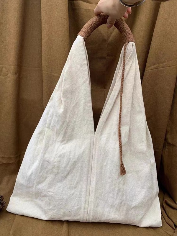 法式复古棉麻布包文艺单肩包帆布包纯色休闲女手提袋包包布袋女包|undefined