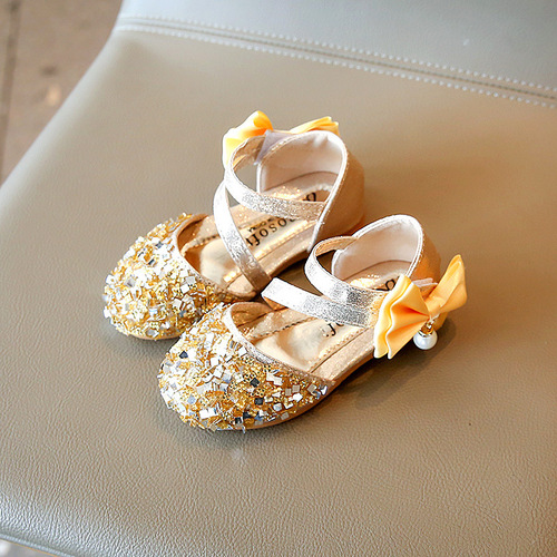 2024 Spring and Summer New Girls' Single Shoes Princess Shoes Children's Shoes Korean Style Sequin Girls Baby Shoes Beanie Shoes