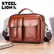 牛皮男士单肩包  复古头层牛皮休闲斜挎包男横款手提方形包