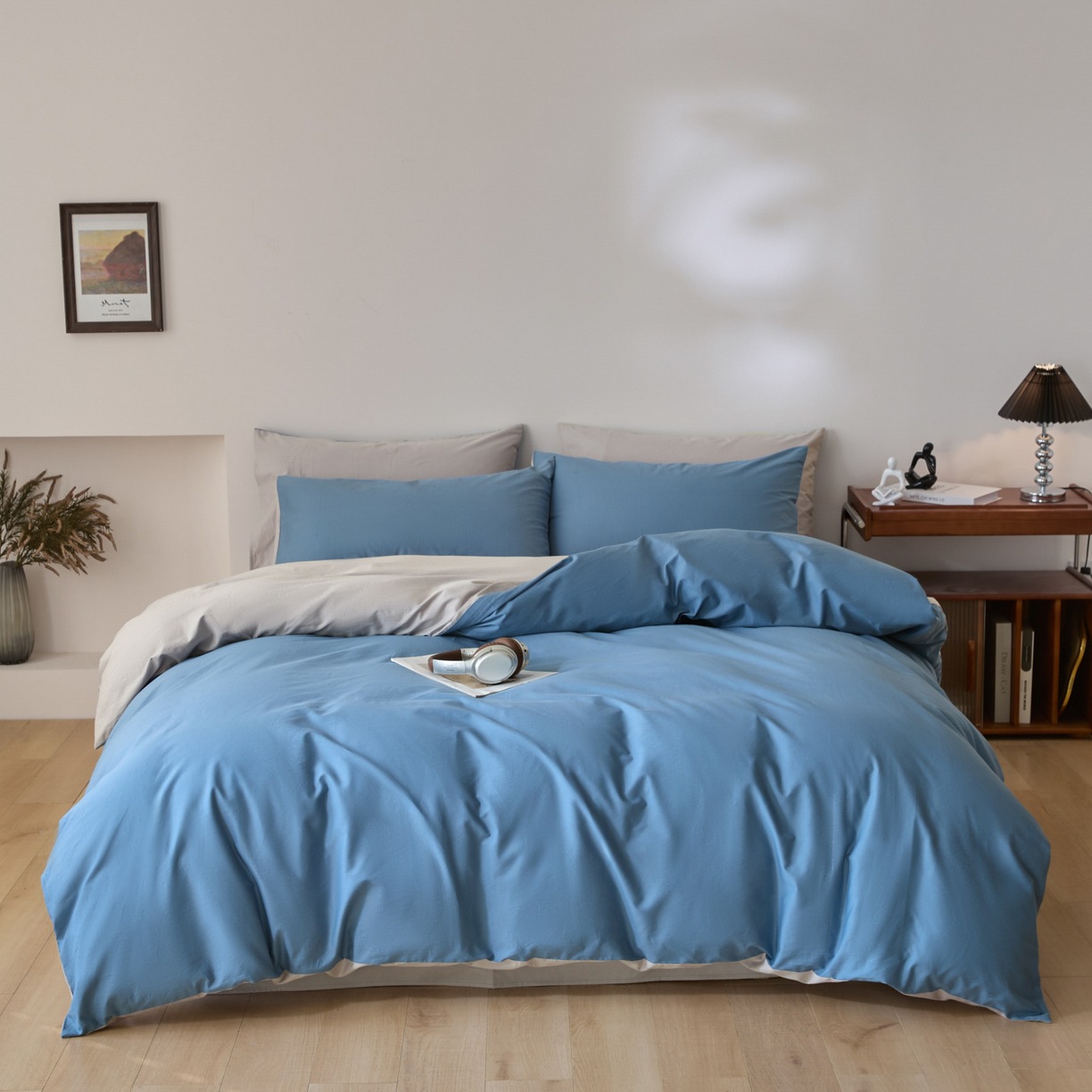 Cotton Duvet Cover Set Simple Solid Colour Four-piece Bedding_voghion.com
