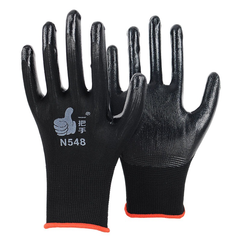 Dengsheng 818 de caucho de nitrilo de cuero de trabajo resistente al desgaste de goma impermeable una manija de trabajo guantes de trabajo de protección laboral de los hombres del sitio de construcción