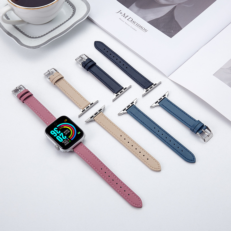 Adecuado para iwatch4/5/6/7/8/se Apple delgada capa superior de cuero hebilla Correa 14mm Apple correa de cuero
