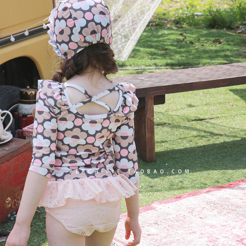 2025 クロスボーダー長袖日焼け止め子供水着スプリット水着女の赤ちゃんハイエンド女の赤ちゃん花柄水着