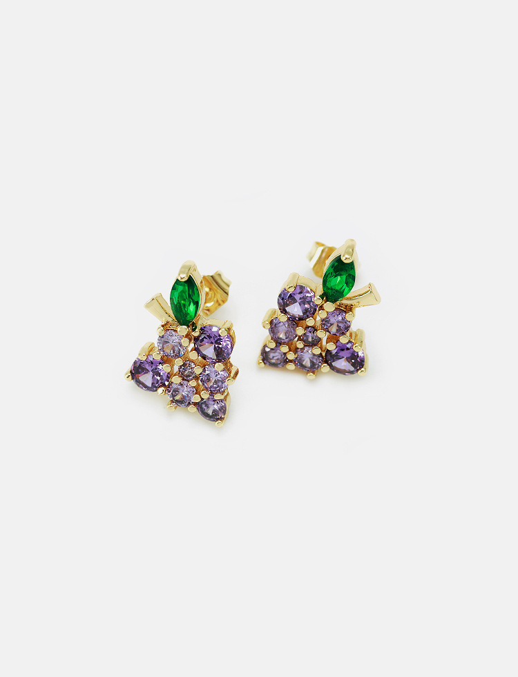 Cute Gold-plated Zircon Grape Earrings Wholesale display picture 4