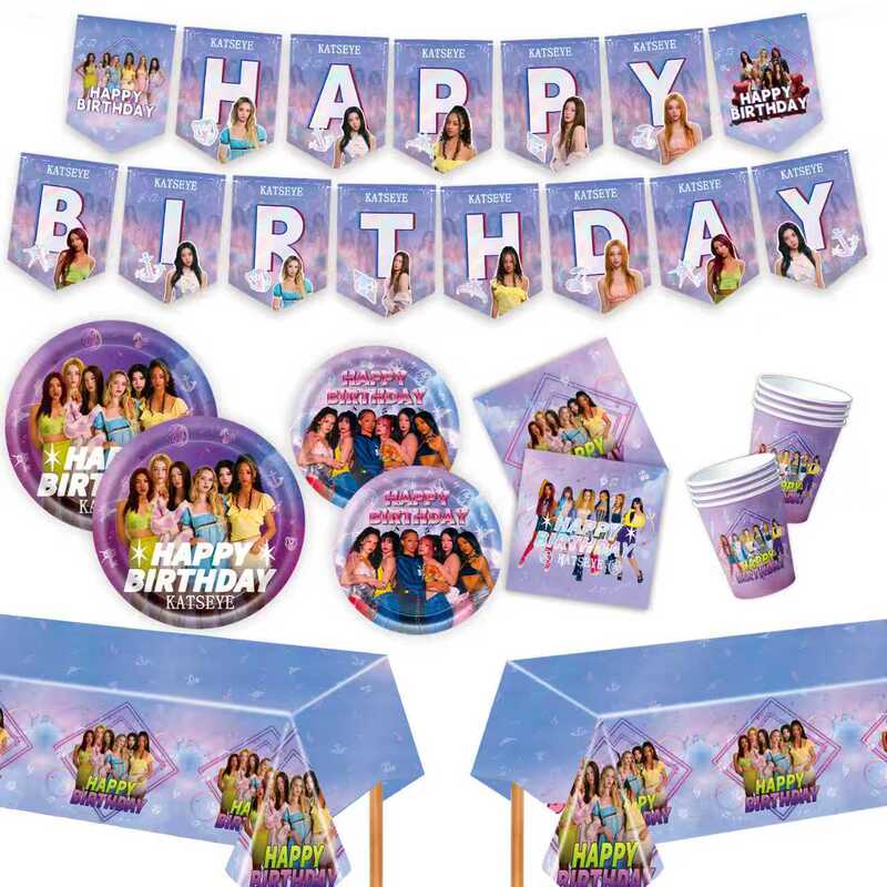 Katseye Girl Group Audition K-Pop Girl Birthday Party Decoration Paper Plates Paper Cups Pull Flags Banners Balloons Supplies