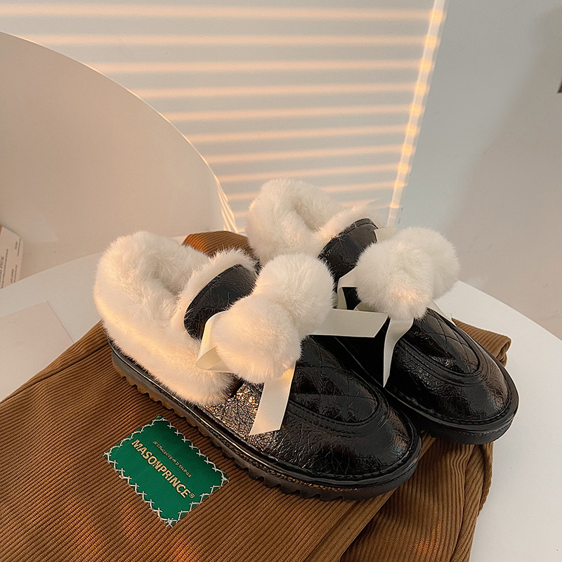 加绒雪地靴女2021年新款洋气少女保暖时尚防寒毛球蝴蝶结大棉鞋潮|ms