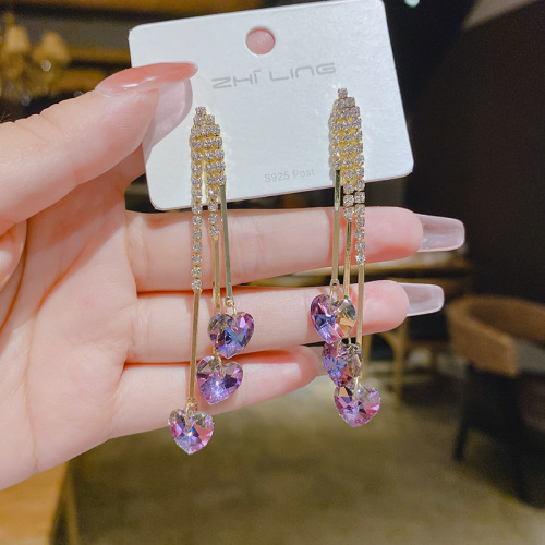 925 silver needle Dongdaemun temperament Internet celebrity earrings for women Korean micro-zirconia long earrings ins design earrings for women
