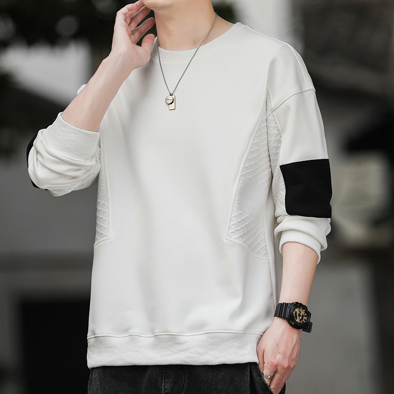 Hombre camiseta de cuello redondo camiseta de manga larga primavera y otoño nuevo suelto camiseta de fondo de tamaño grande Hong Kong marca de moda camiseta casual