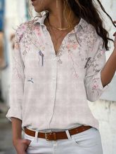 2023热卖女式时尚印花上衣休闲长袖宽松纽扣衬衫