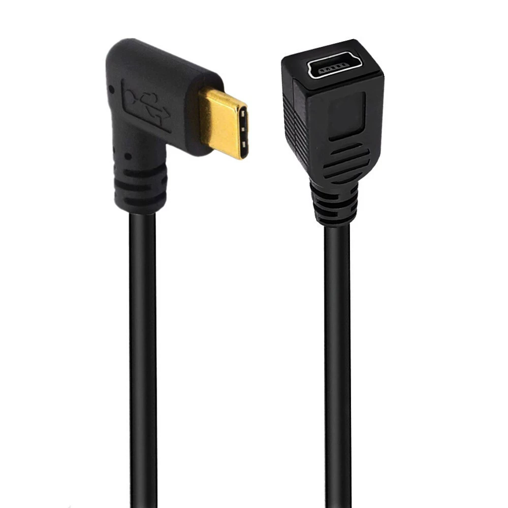 Кабель-адаптер Type-C (Duttek) к Mini 5-пин, позолоченные контакты, варианты под прямым углом 90°, длина 25 см