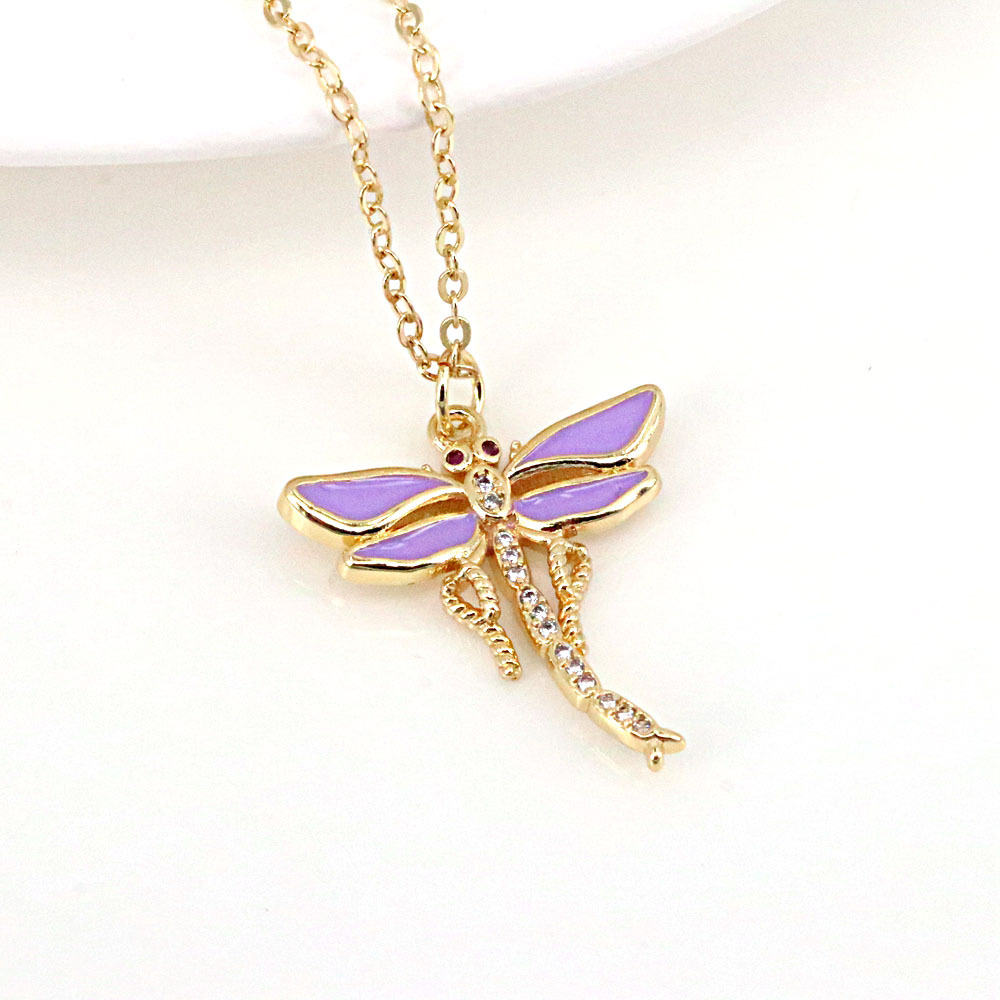 Vintage Dragonfly Pendant Simple Insect Color Oil Drop Copper Necklace display picture 5