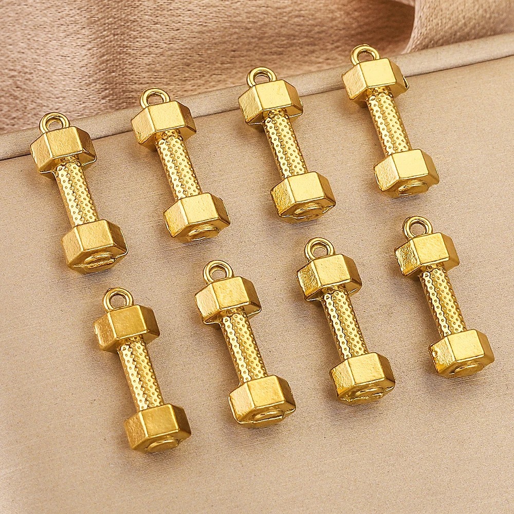 Stainless Steel Hydraulic Dumbbell Pendant-Steel Golden Long 22.5mm Personalized Diy Handmade Jewelry Accessories Wholesale display picture 3