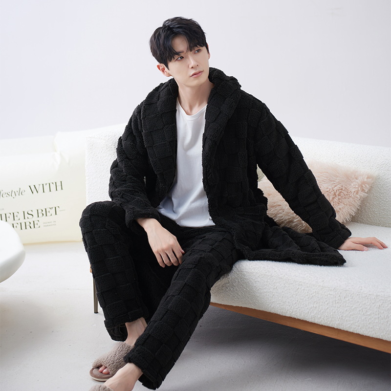 Pijamas de hombre de invierno de los hombres de coral de lana Otoño e Invierno forrado de lana engrosada de franela de los hombres fácil de llevar homewear camisón
