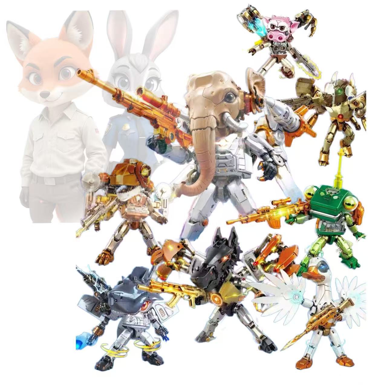 Lewan Animal City Lewan 8 Boxes of Shanhaijing Wooden Stick Figures, Various Styles of Infantry Tanks, Assembled Building Block Model Toys