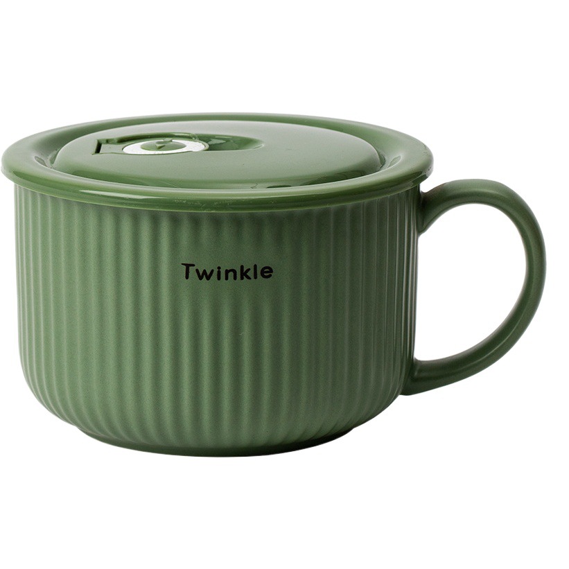 Shanen tazón de fideos instantáneos de cerámica con tapa Taza de fideos instantáneos japoneses para estudiantes dormitorio tazón de fideos instantáneos cantina lonchera sola