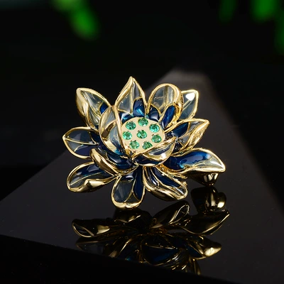 Enamel Zircon Brooch Chinese Yaxa sancaqları - blue