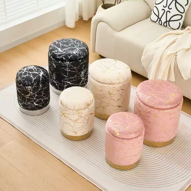 时尚圆形换鞋家用储物凳轻奢茶几储物凳客厅收纳凳卧室妆凳懒人