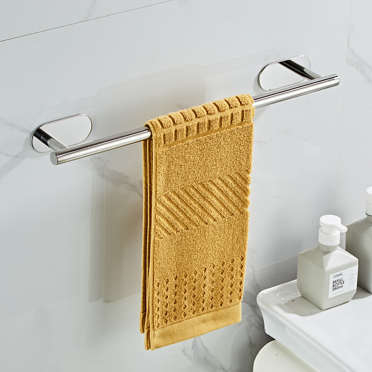 Toallero de acero inoxidable 304 sin perforación, barra colgante para baño, accesorios de baño, toallero de una sola capa, transfronterizo