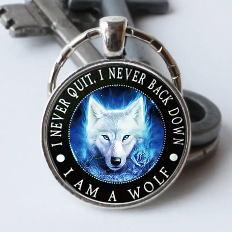 豪捷  Temu跨境新款Wolf狼图片时光宝石创意钥匙扣欧美时尚钥匙链