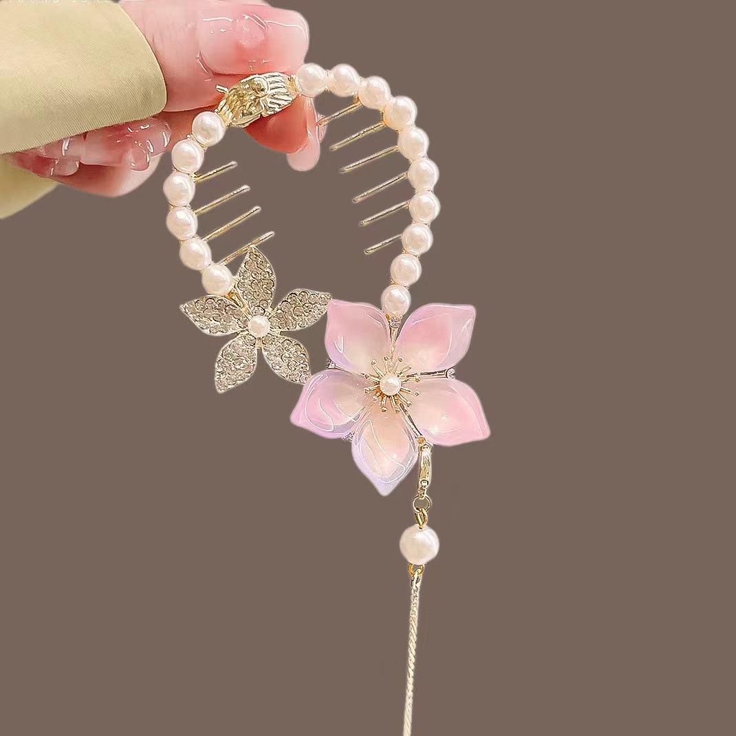 Women's Elegant Lady Streetwear Tassel Flower Butterfly Alloy Plating Inlay Artificial Pearls Hair Claws display picture 4