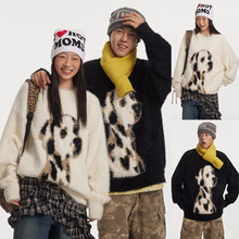 水貂绒针织衫毛衣男小狗提花毛茸茸慵懒风情侣毛线衣外贸跨境批发