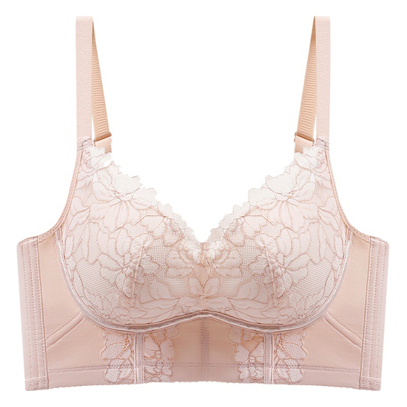 Encaje preppy tela sensible a la temperatura alta relación de lado sujetador de pecho 5 pecho inalámbrico pequeño empuje hacia arriba el sujetador