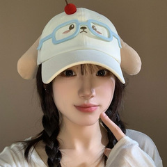 可爱眼镜樱桃小狗棒球帽女宽帽檐大脸显脸小遮阳防晒鸭舌帽二次元