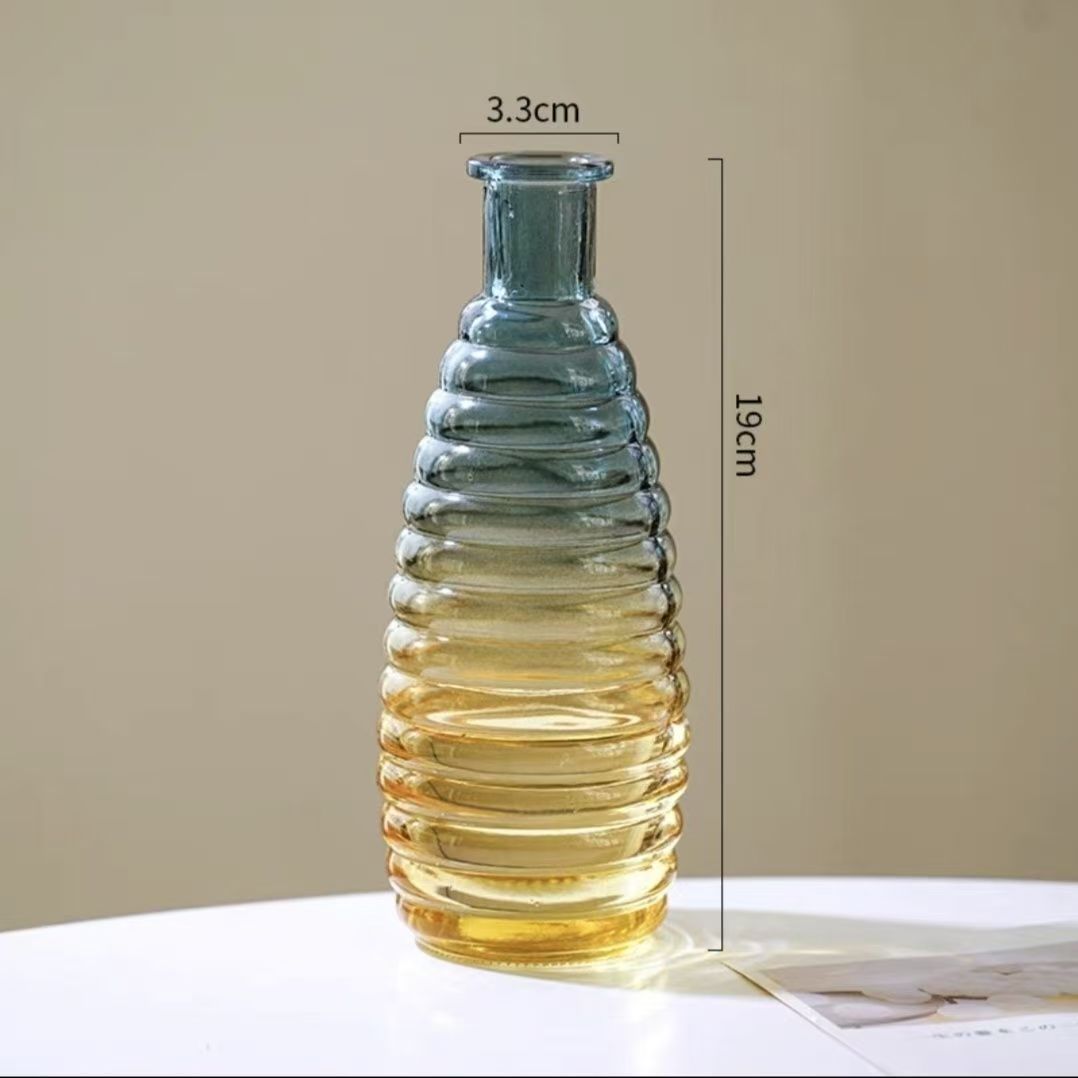 Relieve retro europeo azul y amarillo gradiente spray mini hidroponía jarrón aromático conjunto de jarrón de vidrio de flores secas