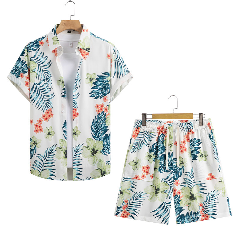 Trajes casuales transfronterizos, camisas de verano, pantalones cortos, un conjunto de trajes casuales de playa, camisas de flores, cardiganes