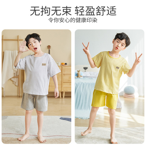 2024 New Korean Style Children's Clothes Children's Pajamas Summer Pure Cotton Boys Home Clothes Set Two-piece Set One Piece Dropshipping