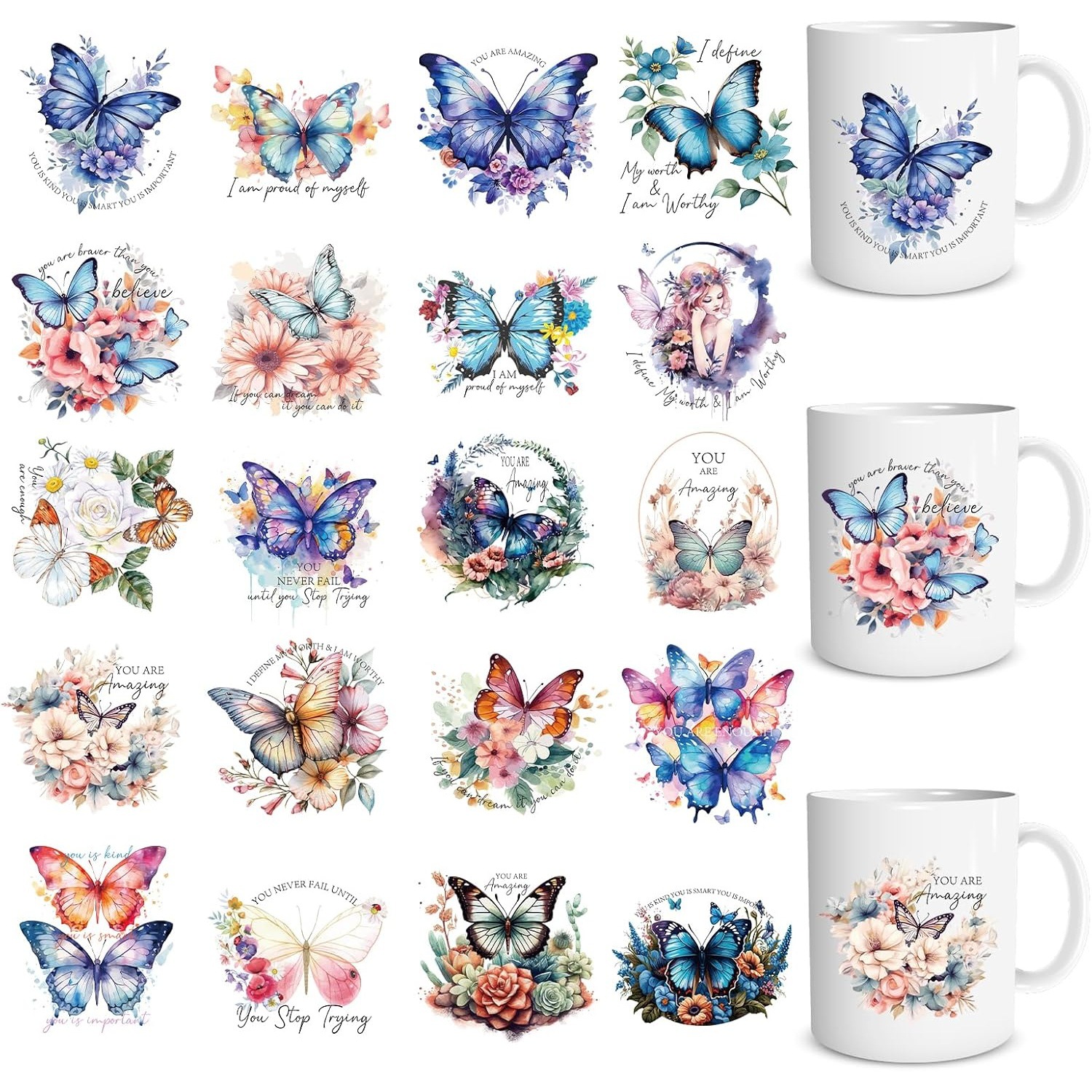 UV防水蝶花杯转印贴适用于玻璃杯马克杯DIY装饰