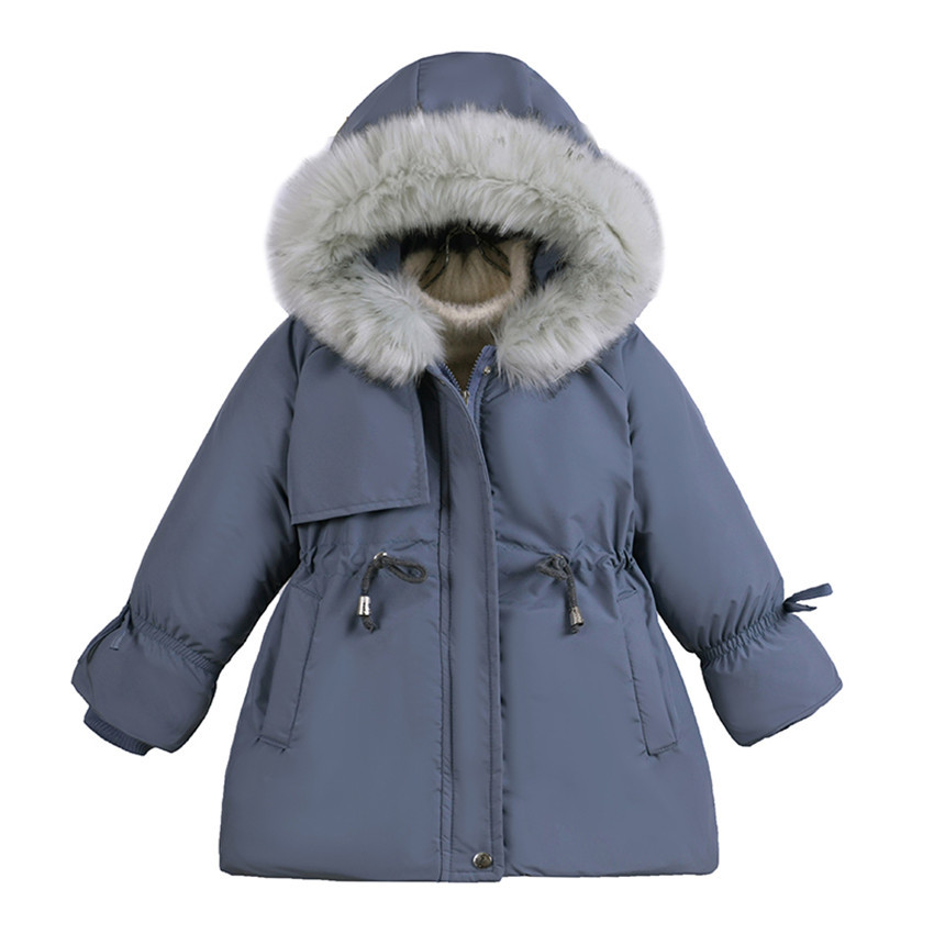 New Korean Style Girls' Mid Length Parka Coat With Drawstring Waist And Thick Cotton Coat_voghion.com