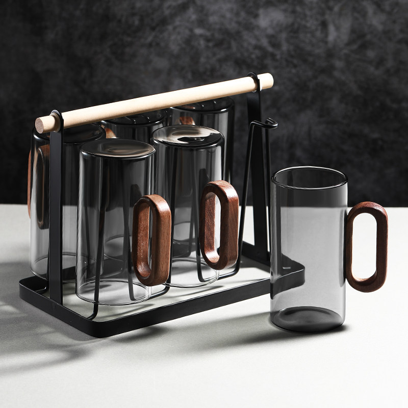 Taza de Té con Mango de Madera, Vidrio de Borosilicato, Resistente al Calor, Antiquemaduras, para Oficina y Hogar