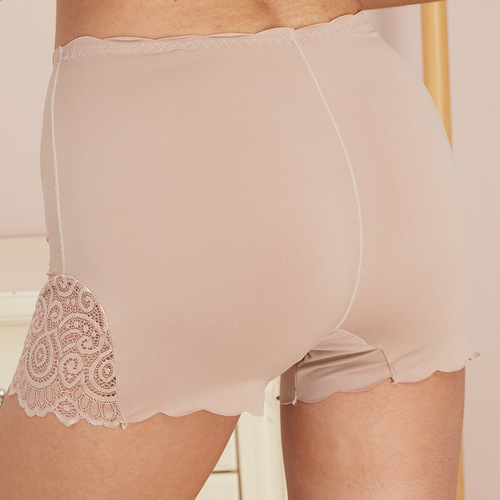 Sexy boxer underwear, smooth lace, women's anti-exposure, pure cotton crotch safety pants, traceless, pure color ice silk, large size