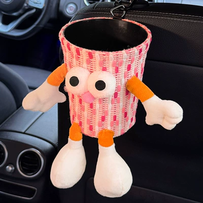 Hands and Feet, Car Tissue | Car tissue box/set - cute-pink-trash-can-with-big-eyes