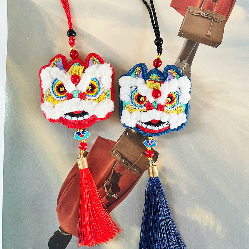 DIY handmade lion head safety talisman car pendant embroidery pendant material bag for father boyfriend birthday gift