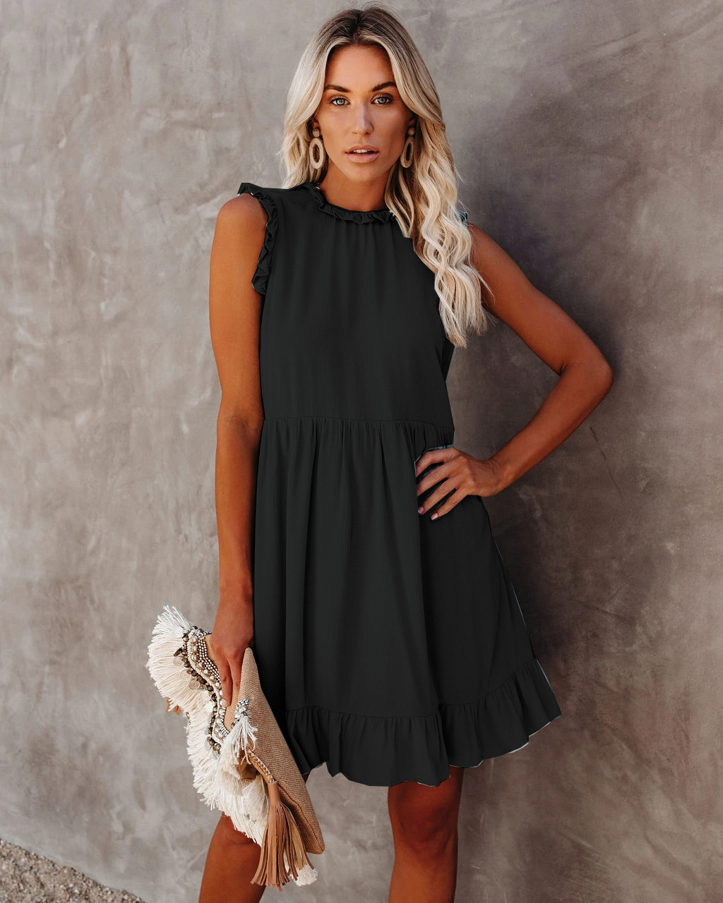 Casual Ruffled Sleeveless Dress NSYHY107489