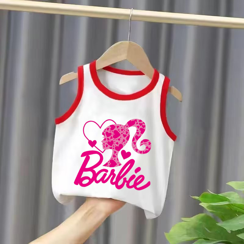Barbie The Movie Barbie Heart Print T-shirt for Big Kids (Boys and Girls), Sleeveless Fashion Personality Top