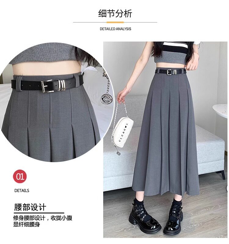 Chân váy vest nữ cạp cao dáng chữ A xếp ly dài vừa — Màu xám, Màu đen chi tiết 5