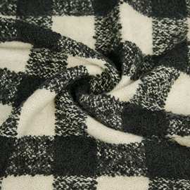 布艺岛 加厚毛呢黑色+白色格子圈圈纯羊毛编织面料 大衣外套布料