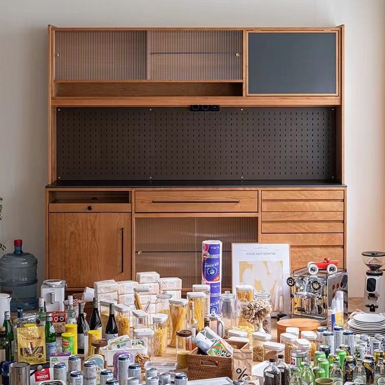 二黒リスのサイドキャビネット2023種類の実木岩板桜木和式貯蔵物穴板戸棚